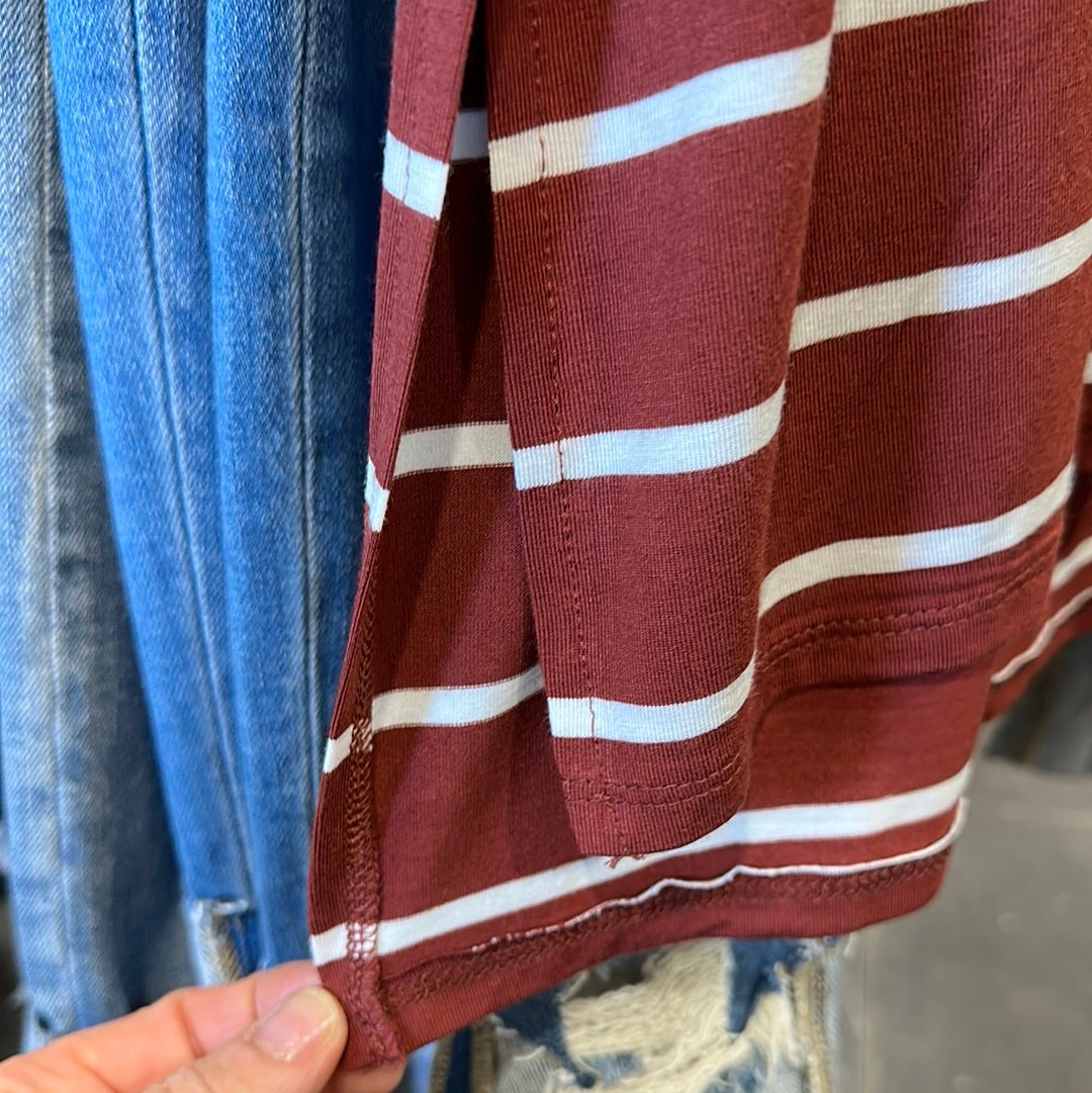 Zenana Vneck Striped Top (Rust)