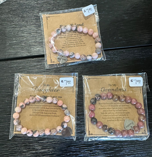 To My Best Friend, Daughter, Grandma Beaded Bracelet w/ heart charm