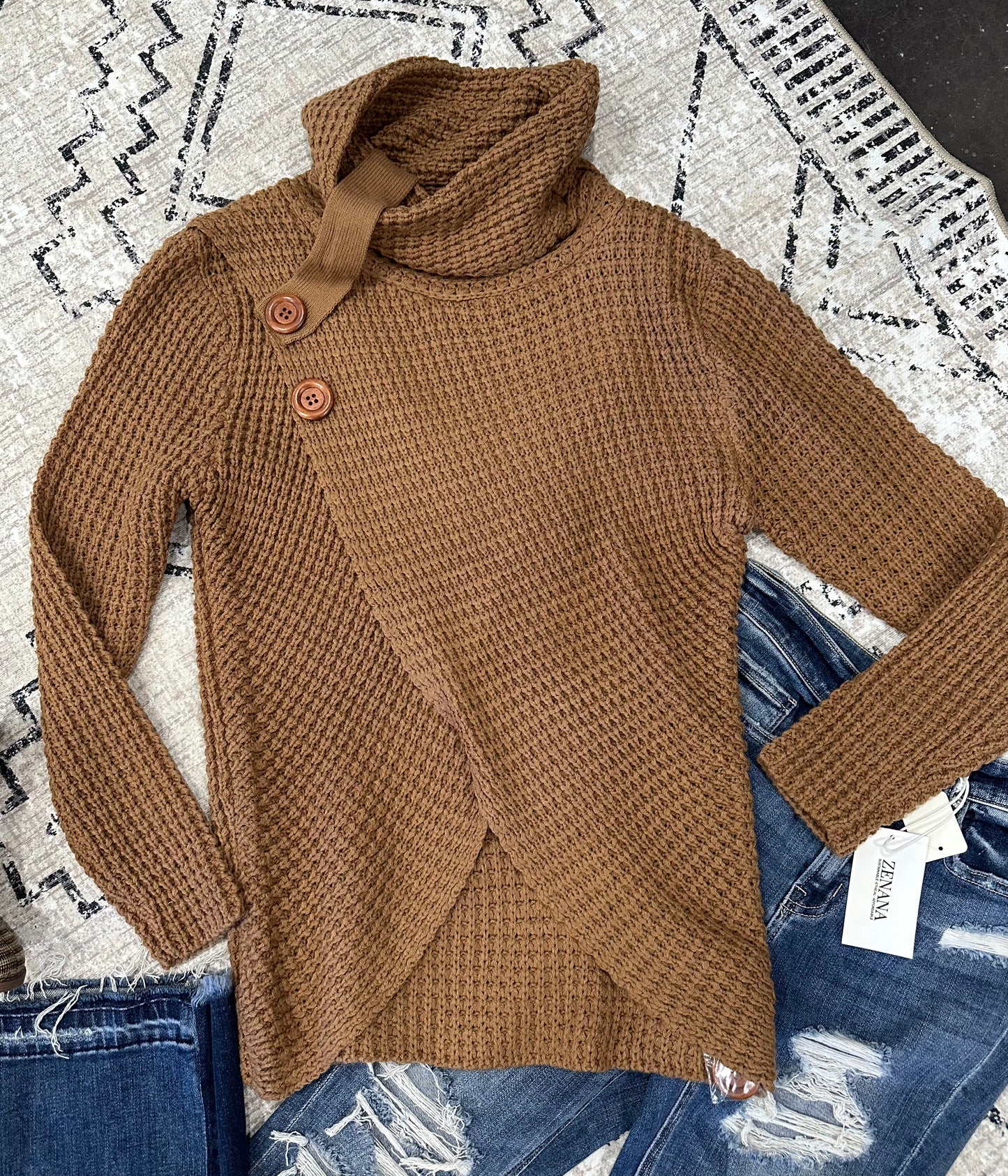 Zenana Cowl Neck Sweater (Tan)