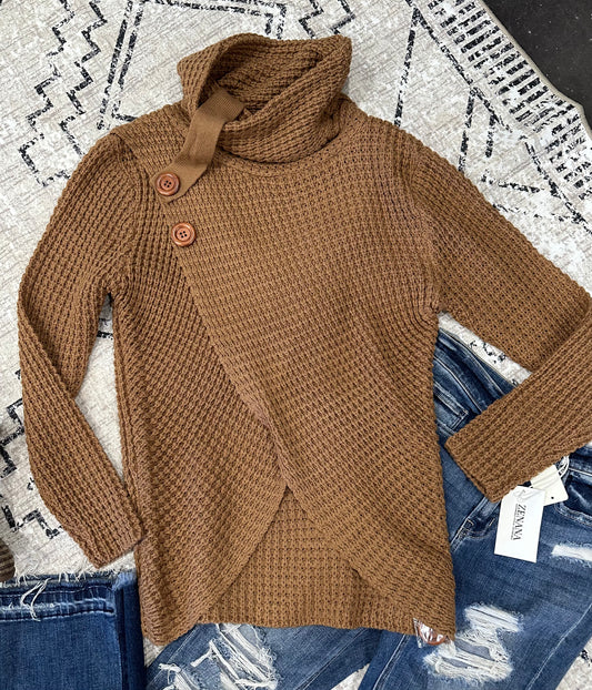 Zenana Cowl Neck Sweater (Tan)