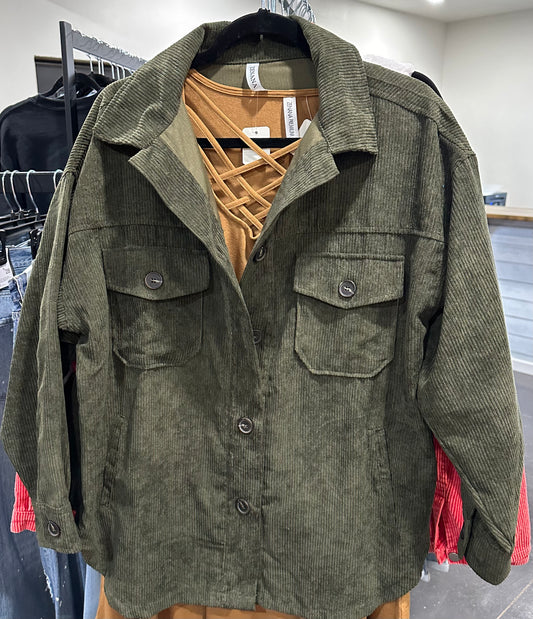 Zenana Corduroy Shacket (Olive)