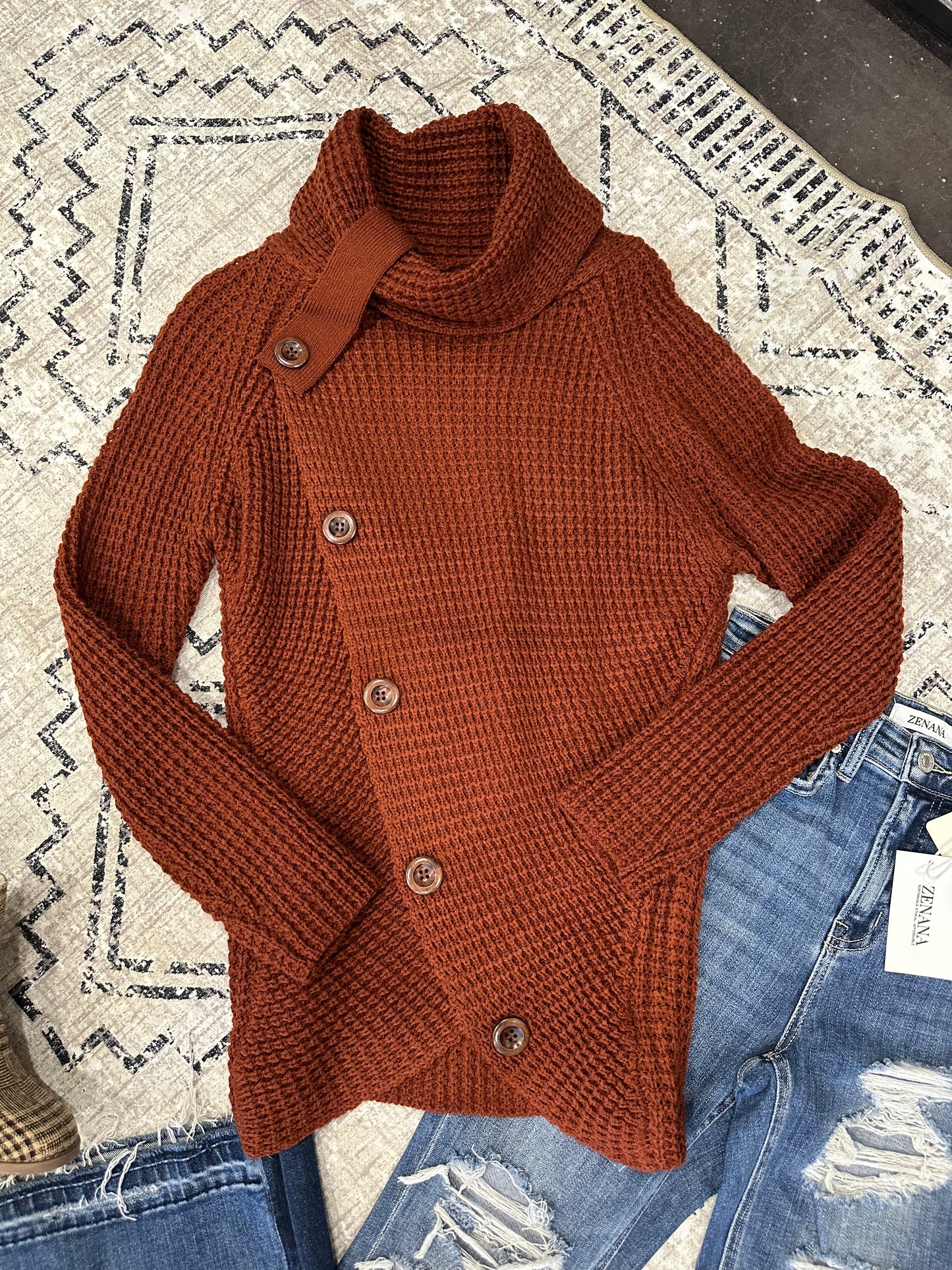 Zenana Cowl Neck Sweater (Rust)