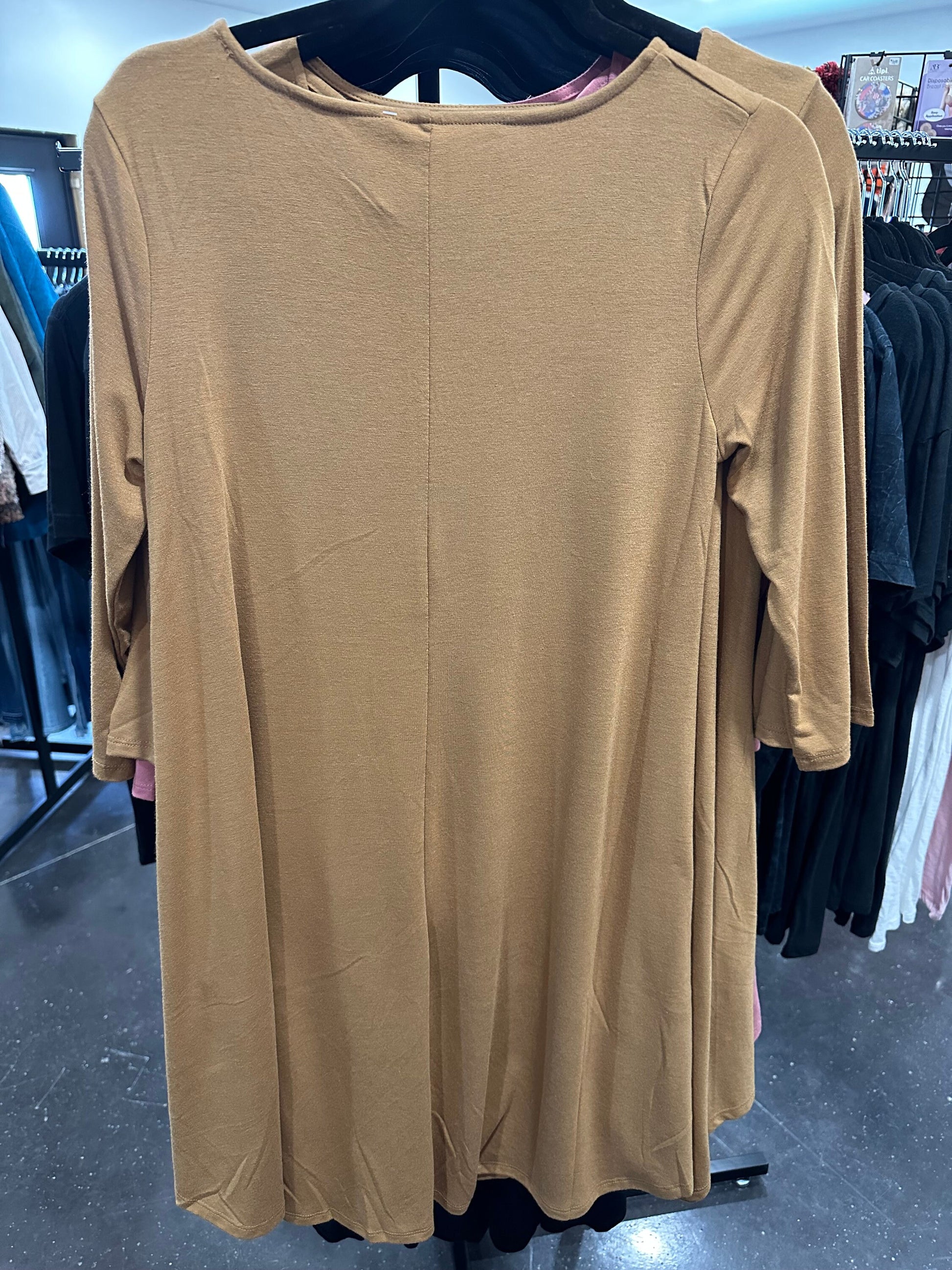 Zenana 3/4 sleeve Above Knee Criss Cross Vneck w/ Pockets