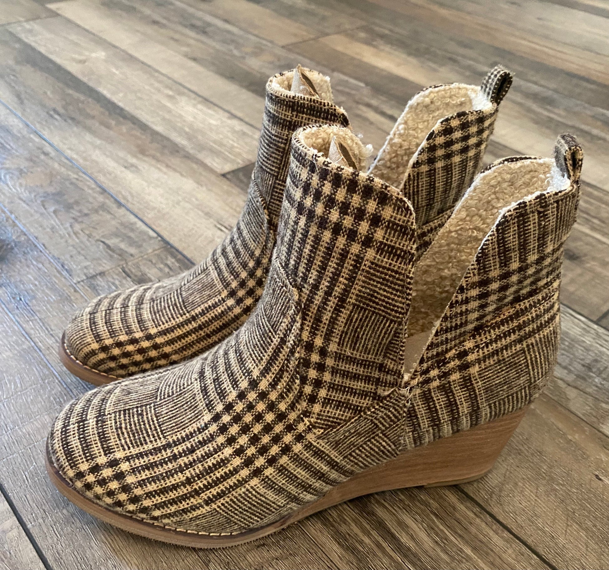 Very G Tan Plaid Ember Booties CLEARANCE