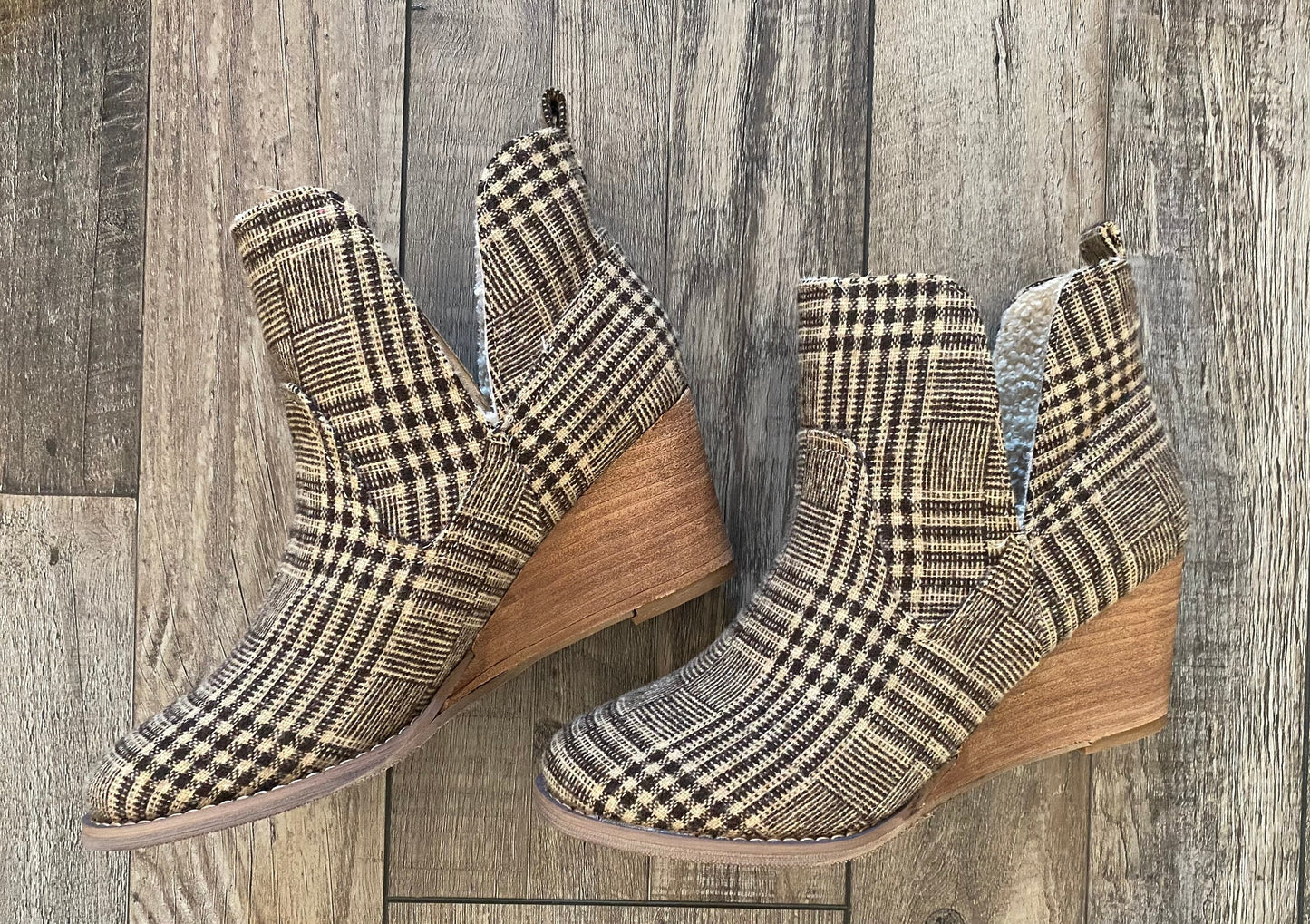 Very G Tan Plaid Ember Booties CLEARANCE